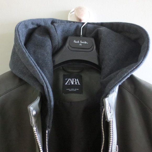 ZARA MAN DOUBLE ZIP LEATHER JACKET W/DETACHABLE HOOD - Picture 6 of 11